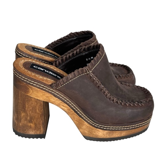 Vintage 90’s Women’s Candie’s Brown Leather Clogs Mules Size 6.5 M LIKE NEW! - Picture 2 of 14